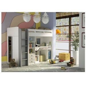 ArtFMbra Detská poschodová posteľ so stolíkom UNIT | biela/sivá