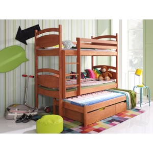 ArtBed Detská poschodová posteľ s prístelkou CEZARY Prevedenie: Morenie - Farba