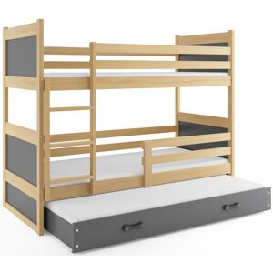 BMS Detská poschodová posteľ s prístelkou RICO 3 | borovica  80 x 160 cm Farba: Sivá