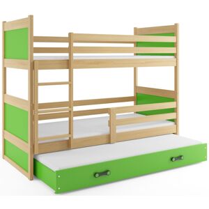 BMS Detská poschodová posteľ s prístelkou RICO 3 | borovica  80 x 160 cm Farba: Zelená