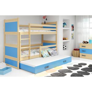 BMS Detská poschodová posteľ s prístelkou RICO 3| borovica 80 x 190 cm Farba: Modrá