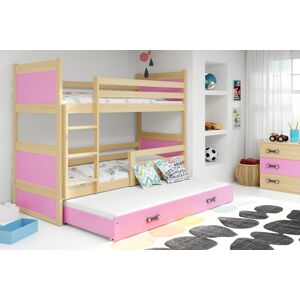 BMS Detská poschodová posteľ s prístelkou RICO 3| borovica 80 x 190 cm Farba: Ružová