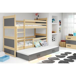 BMS Detská poschodová posteľ s prístelkou RICO 3| borovica 80 x 190 cm Farba: Sivá