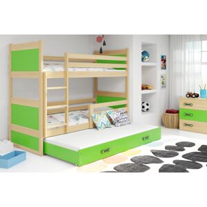 BMS Detská poschodová posteľ s prístelkou RICO 3| borovica 80 x 190 cm Farba: Zelená
