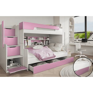 ArtBed Detská poschodová posteľ HARRY | biela/ružová