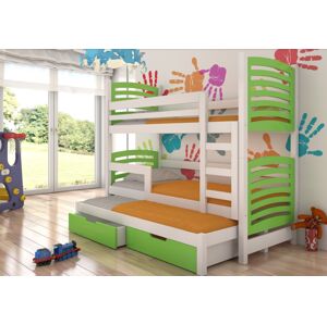 ArtAdrk Detská poschodová posteľ s prístelkou SORIA Farba: biela / zelená