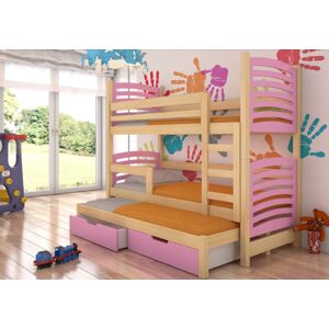 ArtAdrk Detská poschodová posteľ s prístelkou SORIA Farba: Borovica / ružová