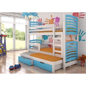ArtAdrk Detská poschodová posteľ s prístelkou SORIA Farba: biela / modrá