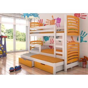ArtAdrk Detská poschodová posteľ s prístelkou SORIA Farba: Biela / oranžová