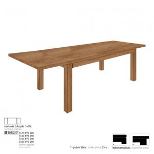 Drewmax Jedálenský stôl - masív ST302 / S90 - hrúbka 2,5cm / dub Prevedenie: B 120 x 75 x 80 cm