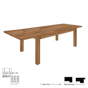 Drewmax Jedálenský stôl - masív ST302 / S90 - hrúbka 4cm / dub Prevedenie: B 120 x 75 x 80 cm