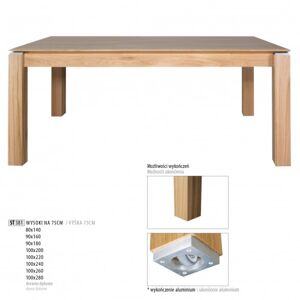 Drewmax Jedálenský stôl - masív ST381 / dub Prevedenie: F 100 x 75 x 240 cm