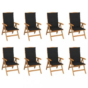 Skladacia záhradná stolička s poduškami 8 ks teak / látka Dekorhome Čierna
