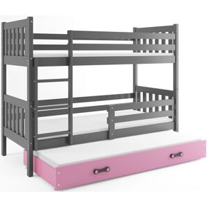 BMS Detská poschodová posteľ s prístelkou CARINO 3 | 80 x 190 cm Farba: Sivá / ružová