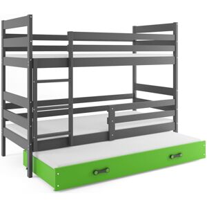 BMS Detská poschodová posteľ ERYK 3 s prístelkou | sivá Farba: Sivá / zelená, Rozmer.: 190 x 80 cm