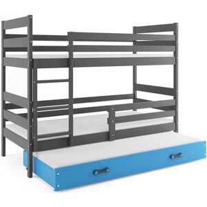 BMS Detská poschodová posteľ ERYK 3 s prístelkou | sivá Farba: Sivá / Modrá, Rozmer.: 190 x 80 cm