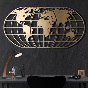 Nástenná kovová dekorácia Mapa sveta glóbus 120x60 cm zlatá