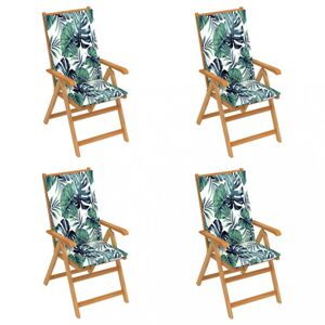 Skladacia záhradná stolička 4 ks s poduškami Dekorhome Zelené lístie