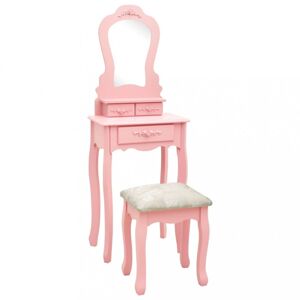 Toaletný stolík s taburetom Dekorhome Ružová